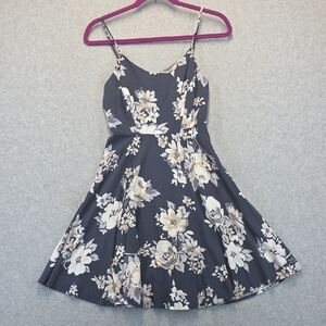 H&M Gray Floral Fit & Flare Dress Spaghetti Strap Size XS